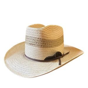 Kiki Kooler Vintage Straw Cowboy Hat  Feather In Band USA
